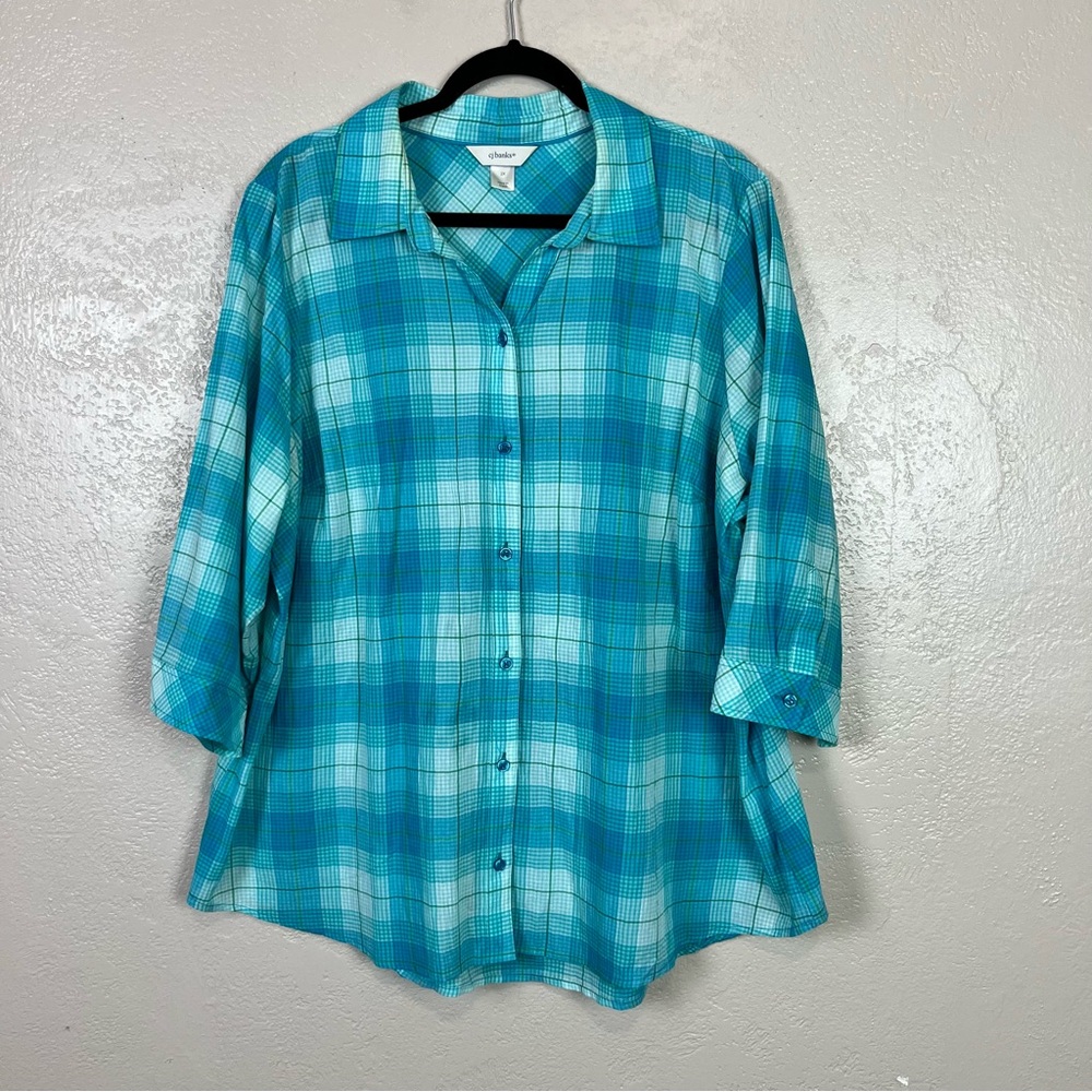 Christopher & Banks Shirt Top Women's XXL Blue Green Plaid 3/4 Sleeves 5 for $30 - Picture 12 of 15